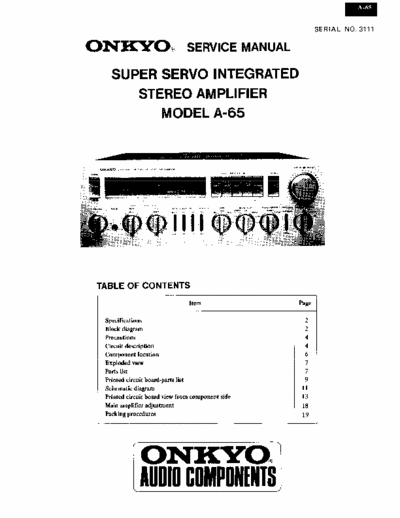 Onkyo A-65 Super servo integrated stereo amplifier
model A-65